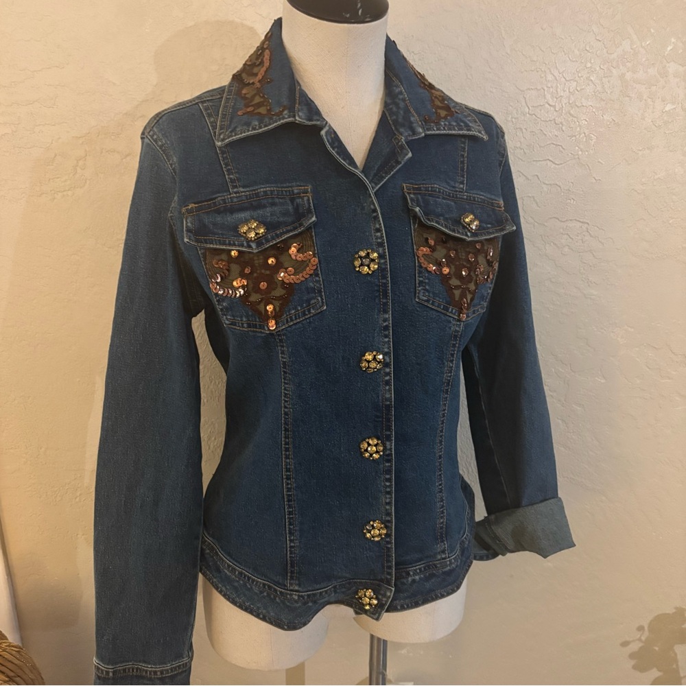 Women’s Sequin Embellished Denim Jacket by Just B Sz Med